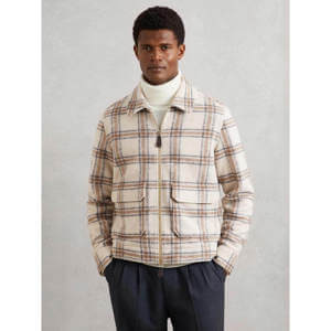 REISS Varena Zip-Through Check Overshirt with Wool